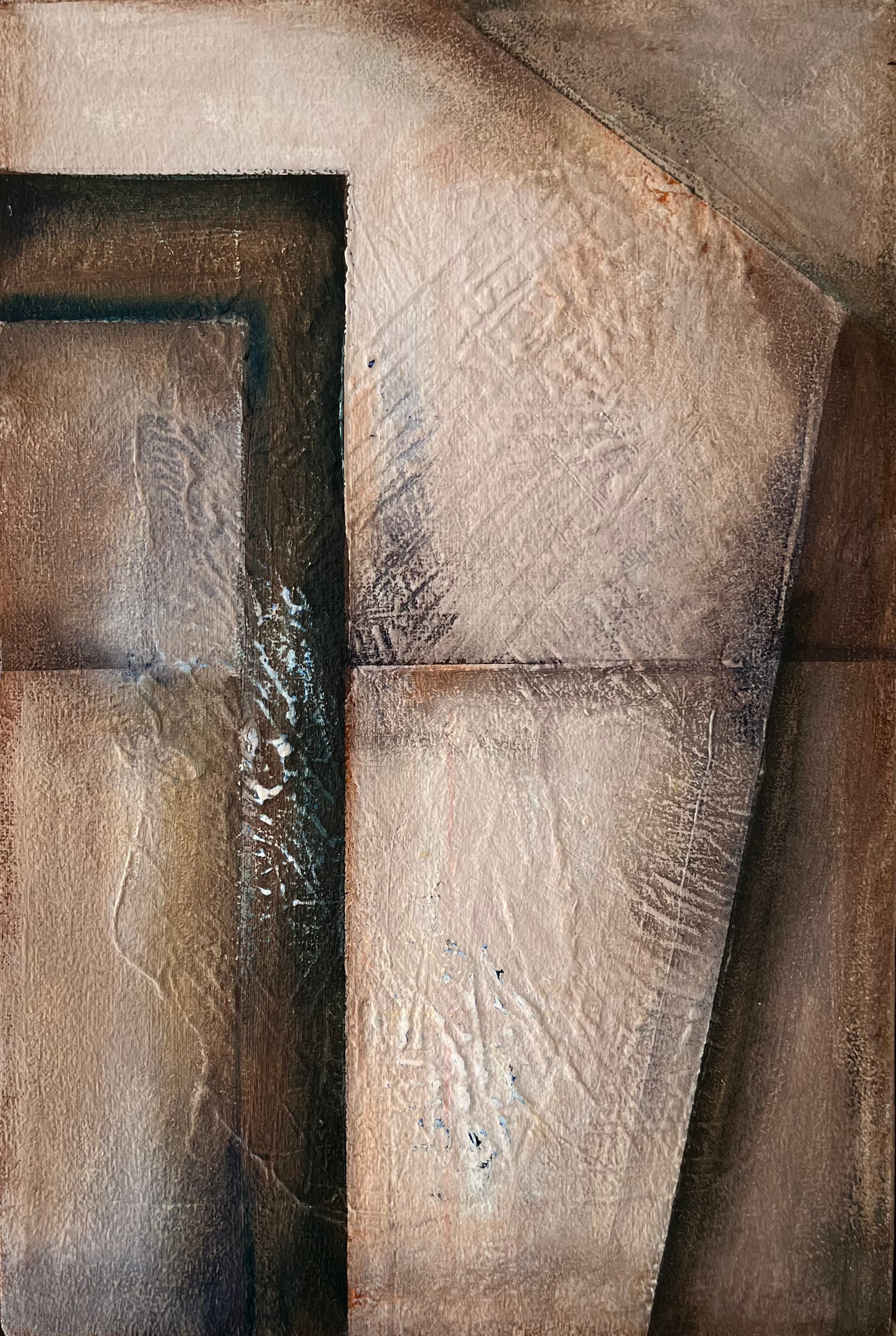 Pintura en ocres y marrones con marcos rectos y planos texturados