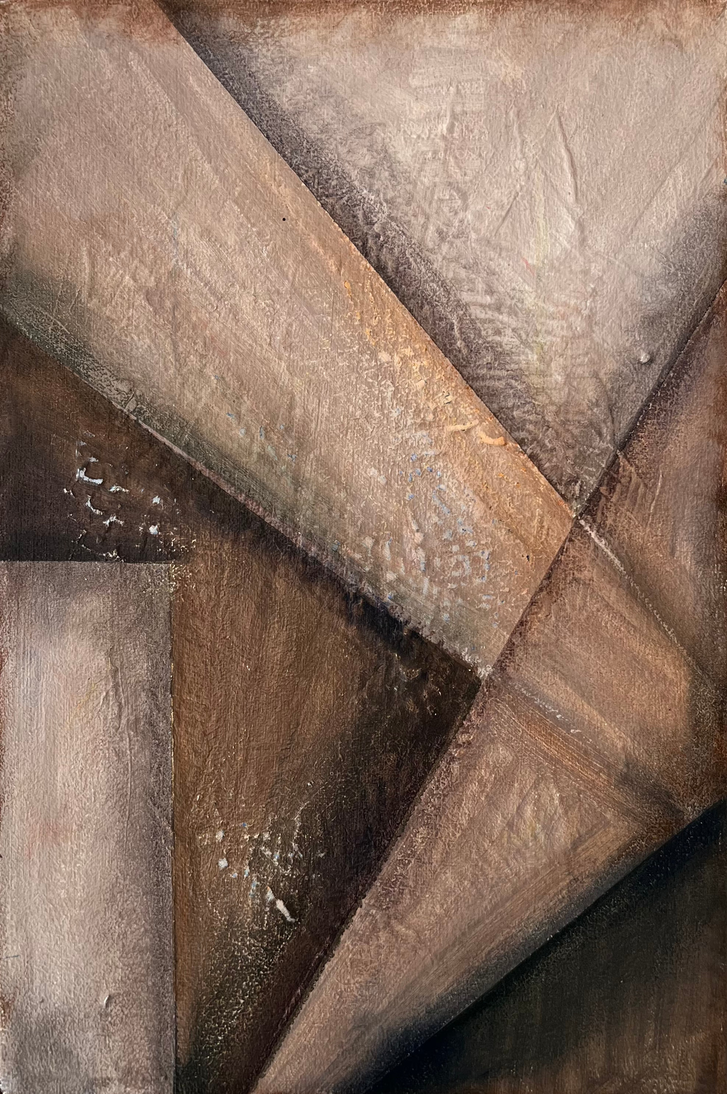 Pintura en ocres y marrones con planos diagonales texturados